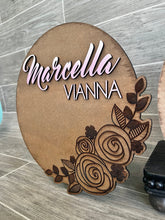 Load image into Gallery viewer, Floral Nursery Round Sign File SVG, Glowforge Laser, Flower Sign, LuckyHeartDesignsCo