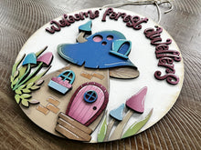 Load image into Gallery viewer, Welcome Forest Dwellers Mushroom Door Hanger File SVG, Gnome Fairy Glowforge, LuckyHeartDesignsCo