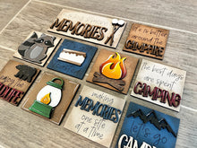 Load image into Gallery viewer, MINI Camping Interchangeable Leaning Sign File SVG, S'mores Summer Tiered Tray Glowforge, LuckyHeartDesignsCo