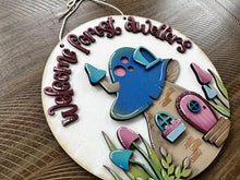 Load image into Gallery viewer, Welcome Forest Dwellers Mushroom Door Hanger File SVG, Gnome Fairy Glowforge, LuckyHeartDesignsCo