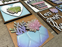 Load image into Gallery viewer, Succulent Garden Interchangeable Leaning Sign File SVG, Tiered Tray Glowforge, LuckyHeartDesignsCo
