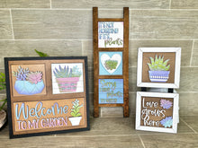 Load image into Gallery viewer, Succulent Garden Interchangeable Leaning Sign File SVG, Tiered Tray Glowforge, LuckyHeartDesignsCo
