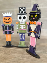 Load image into Gallery viewer, Halloween Nutcracker File SVG, Glowforge Jack-o-lantern, Black Cat, Skull, Skeleton, Tiered Tray, LuckyHeartDesignsCo