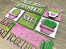 Load image into Gallery viewer, MINI Succulent Valentines Interchangeable Leaning Sign File SVG, Plants, Cactus, Love, Tiered Tray Glowforge, LuckyHeartDesignsCo