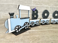 Load image into Gallery viewer, Alphabet Standing Train File SVG, Glowforge, Christmas, Nursery, Baby Name, Personalized, Interchangeable Tiered Tray, LuckyHeartDesignsCo