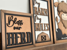 Load image into Gallery viewer, Highland Cow Farm Sign Trio File SVG, Glowforge Farmhouse, LuckyHeartDesignsCo