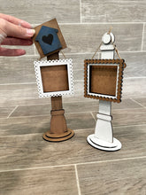 Load image into Gallery viewer, MINI Sign Holder Display Interchangeable Leaning Sign File SVG, Tiered Tray Glowforge, LuckyHeartDesignsCo