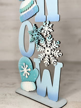Load image into Gallery viewer, Stacking Snow Snowman Sign File SVG. Sledding, Door Hanger, Hot Cocoa, Snowman Glowforge, LuckyHeartDesignsCo