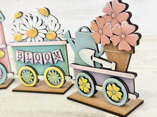 Load image into Gallery viewer, Spring Standing Train File SVG, Daisy, Flower, Umbrella, Daffodil, Tulip, Tiered Tray Glowforge, LuckyHeartDesignsCo