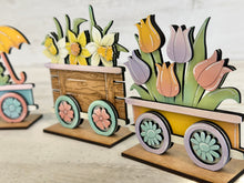 Load image into Gallery viewer, Spring Standing Train File SVG, Daisy, Flower, Umbrella, Daffodil, Tulip, Tiered Tray Glowforge, LuckyHeartDesignsCo