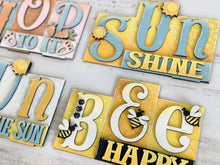 Load image into Gallery viewer, Bee Sun Hop Fun Reversible Blocks File SVG, Easter Spring Summer Tiered Tray Bunny, Flowers, Glowforge, LuckyHeartDesignsCo