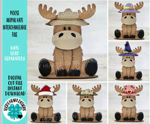 Load image into Gallery viewer, Moose Animal Hats Interchangeable MINI File SVG, Seasonal Leaning sign, Christmas, Holiday, Pet, Tiered Tray Glowforge, LuckyHeartDesignsCo