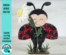 Load image into Gallery viewer, Standing Ladybug Daisy File SVG, Glowforge, Flower, Spring, Butterfly, Floral Tiered Tray LuckyHeartDesignsCo