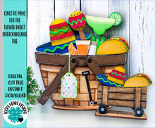 Load image into Gallery viewer, Cinco De Mayo For The Flower Basket Interchangeable File SVG, Taco, Margarita, Celebration, Tiered Tray, Glowforge, LuckyHeartDesignsCo