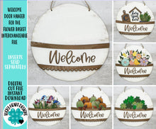 Load image into Gallery viewer, Welcome Door Hanger For The Flower Basket Interchangeable File SVG, Christmas, Fall,Spring,Seasonal, Holiday, Glowforge, LuckyHeartDesignsCo