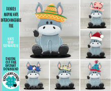 Load image into Gallery viewer, Donkey Animal Hats Interchangeable MINI File SVG, Seasonal Leaning sign, Christmas, Holiday, Pet, Tiered Tray Glowforge, LuckyHeartDesignsCo