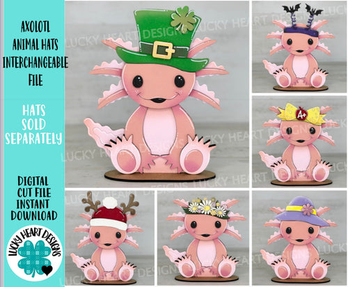 Axolotl Animal Hats Interchangeable MINI File SVG, Seasonal Leaning sign, Christmas,Holiday, Pet, Tiered Tray Glowforge, LuckyHeartDesignsCo