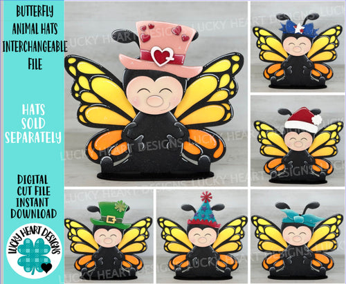 Butterfly Animal Hats Interchangeable MINI File SVG, Seasonal Leaning sign, Christmas,Holiday, Tiered Tray Glowforge, LuckyHeartDesignsCo