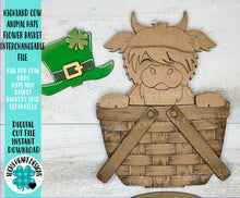 Load image into Gallery viewer, Highland Cow Animal Hats Flower Basket Interchangeable File SVG, Christmas, Fall, Halloween, Tiered Tray, Glowforge, LuckyHeartDesignsCo
