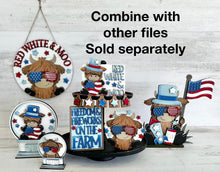 Load image into Gallery viewer, Highland July Fourth Door Hanger File SVG, America, Farm, Cow, Statue of Liberty, USA Glowforge, LuckyHeartDesignsCo