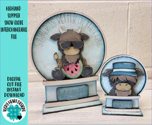 Load image into Gallery viewer, Highland Summer Snow Globe Interchangeable File SVG, TINY Glowforge, Summer, Watermelon, Sun, Farm, Tiered Tray LuckyHeartDesignsCo