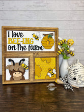 Load image into Gallery viewer, Highland Bee Interchangeable Leaning Sign File SVG, Cow, Farm, Honey, Glowforge, LuckyHeartDesignsCo