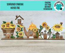 Load image into Gallery viewer, Sunflower Standing Houses File SVG, Glowforge, Flower, Teapot, Fairy, Bird house, LuckyHeartDesignsCo