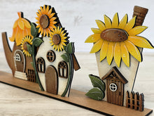 Load image into Gallery viewer, Sunflower Standing Houses File SVG, Glowforge, Flower, Teapot, Fairy, Bird house, LuckyHeartDesignsCo