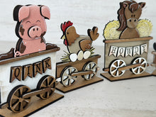 Load image into Gallery viewer, Cow Farm Standing Train File, Glowforge, Pig, Horse, Goat, Chicken, Eggs, Tiered Tray, LuckyHeartDesignsCo