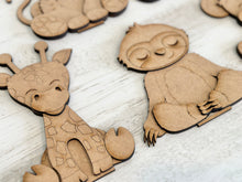 Load image into Gallery viewer, Standing Zoo Jungle Animal File SVG, Zoo Nursery Circus Tiger Elephant, Alligator, Giraffe, Sloth Tiered Tray Glowforge, LuckyHeartDesignsCo