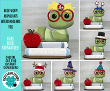 Load image into Gallery viewer, Book Worm Animal Hats Interchangeable File SVG, Seasonal Leaning sign, Christmas,Holiday, Tiered Tray Glowforge, LuckyHeartDesignsCo
