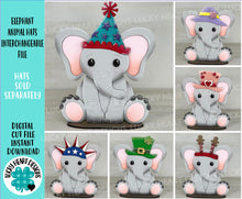 Load image into Gallery viewer, Elephant Animal Hats Interchangeable MINI File SVG, Seasonal Leaning sign,Christmas,Holiday, Zoo, Tiered Tray Glowforge, LuckyHeartDesignsCo
