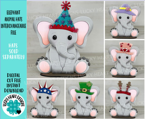 Elephant Animal Hats Interchangeable MINI File SVG, Seasonal Leaning sign,Christmas,Holiday, Zoo, Tiered Tray Glowforge, LuckyHeartDesignsCo