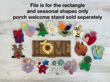 Load image into Gallery viewer, Porch Welcome Sign Rectangle Interchangeable Leaning Sign File SVG, Flower Basket, Seasonal Home Sign, Holiday Shapes, LuckyHeartDesignsCo