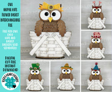 Load image into Gallery viewer, Owl Animal Hats Flower Basket Interchangeable File SVG, Farm, Christmas, Fall, Halloween, Tiered Tray, Glowforge, LuckyHeartDesignsCo
