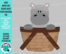 Load image into Gallery viewer, Hippo Animal Hats Flower Basket Interchangeable File SVG, Farm, Christmas, Fall, Halloween, Tiered Tray, Glowforge, LuckyHeartDesignsCo