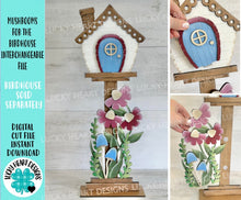 Load image into Gallery viewer, Mushrooms for the Birdhouse Interchangeable File SVG, Glowforge, Fall, Seasonal, Holiday Shapes, Spring, Bird house, LuckyHeartDesignsCo