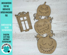 Load image into Gallery viewer, Jackolanterns for the Birdhouse Interchangeable File SVG, Glowforge, Fall, Seasonal, Holiday Shapes, Halloween, LuckyHeartDesignsCo