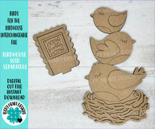 Load image into Gallery viewer, Birds for the Birdhouse Interchangeable File SVG, Glowforge, Fall, Seasonal, Holiday Shapes, Spring, Nest, LuckyHeartDesignsCo