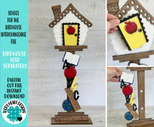 Load image into Gallery viewer, School for the Birdhouse Interchangeable File SVG, Glowforge, Teacher, Classroom, Seasonal, Holiday Shapes, LuckyHeartDesignsCo