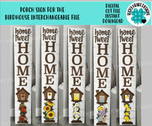 Load image into Gallery viewer, Porch Sign for the Birdhouse Interchangeable File SVG, Glowforge, Seasonal, Holiday Shapes, Spring, Bird house, LuckyHeartDesignsCo