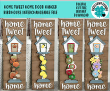 Load image into Gallery viewer, Home Tweet Home Door Hanger Leaner for the Birdhouse Interchangeable File SVG, Glowforge, Seasonal, Holiday Shapes, LuckyHeartDesignsCo