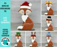 Load image into Gallery viewer, Fox Animal Hats Interchangeable MINI File SVG, Seasonal Leaning sign, Christmas, Holiday, Pet, Tiered Tray Glowforge, LuckyHeartDesignsCo