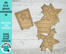 Load image into Gallery viewer, Stars for the Birdhouse Interchangeable File SVG, Glowforge, Fourth Of July, USA, Seasonal, Holiday Shapes, Floral, LuckyHeartDesignsCo