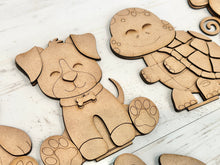 Load image into Gallery viewer, Standing Cute Pet Animal File SVG, Zoo, Nursery, Dog, Cat, Turtle, Mouse, Crab Axolotl Frog Bunny Tiered Tray Glowforge, LuckyHeartDesignsCo