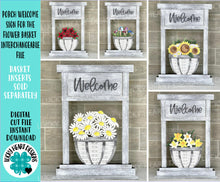 Load image into Gallery viewer, Porch Welcome Sign For The Flower Basket Interchangeable File SVG, (Use with Amimal Hat Files Too), Home Sign Glowforge, LuckyHeartDesignsCo