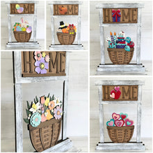 Load image into Gallery viewer, Porch Welcome Sign Rectangle Interchangeable Leaning Sign File SVG, Flower Basket, Seasonal Home Sign, Holiday Shapes, LuckyHeartDesignsCo