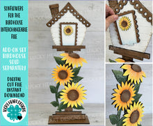 Load image into Gallery viewer, Sunflowers for the Birdhouse Interchangeable File SVG, Glowforge, Fall, Seasonal, Holiday Shapes, Spring, Bird house, LuckyHeartDesignsCo

