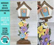 Load image into Gallery viewer, Wildflowers for the Birdhouse Interchangeable File SVG, Glowforge, Floral, Seasonal, Holiday Shapes, Spring, Bird house, LuckyHeartDesignsCo