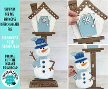 Load image into Gallery viewer, Snowman for the Birdhouse Interchangeable File SVG, Winter, Seasonal, Holiday Shapes, Glowforge, Laser, LuckyHeartDesignsCo
